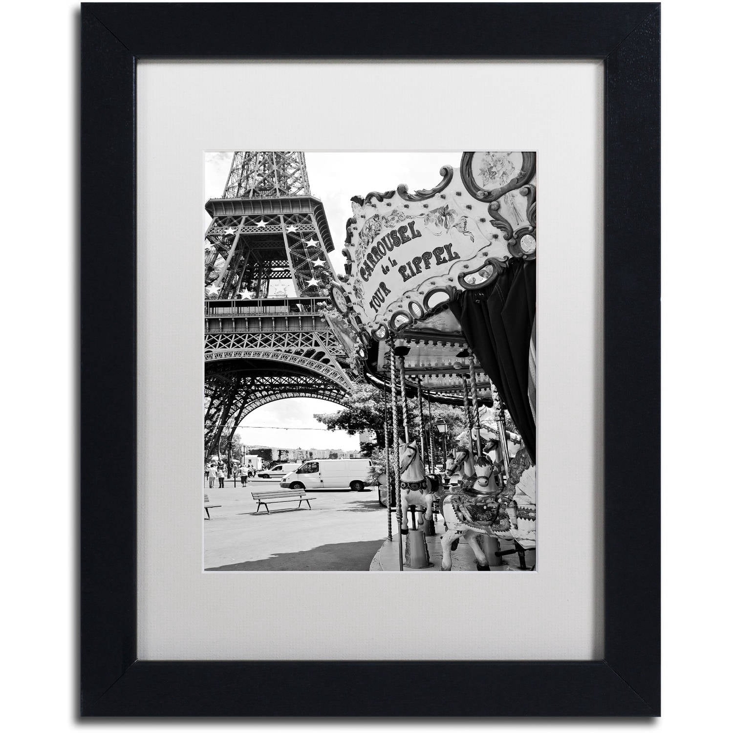 Trademark Fine Art "Carrousel de la Tour Eiffel" Canvas Art by Philippe Hugonnard, White Matte, Black Frame