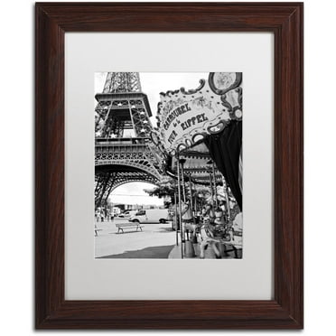 Trademark Fine Art "Carrousel de la Tour Eiffel" Canvas Art by Philippe Hugonnard, White Matte, Wood Frame