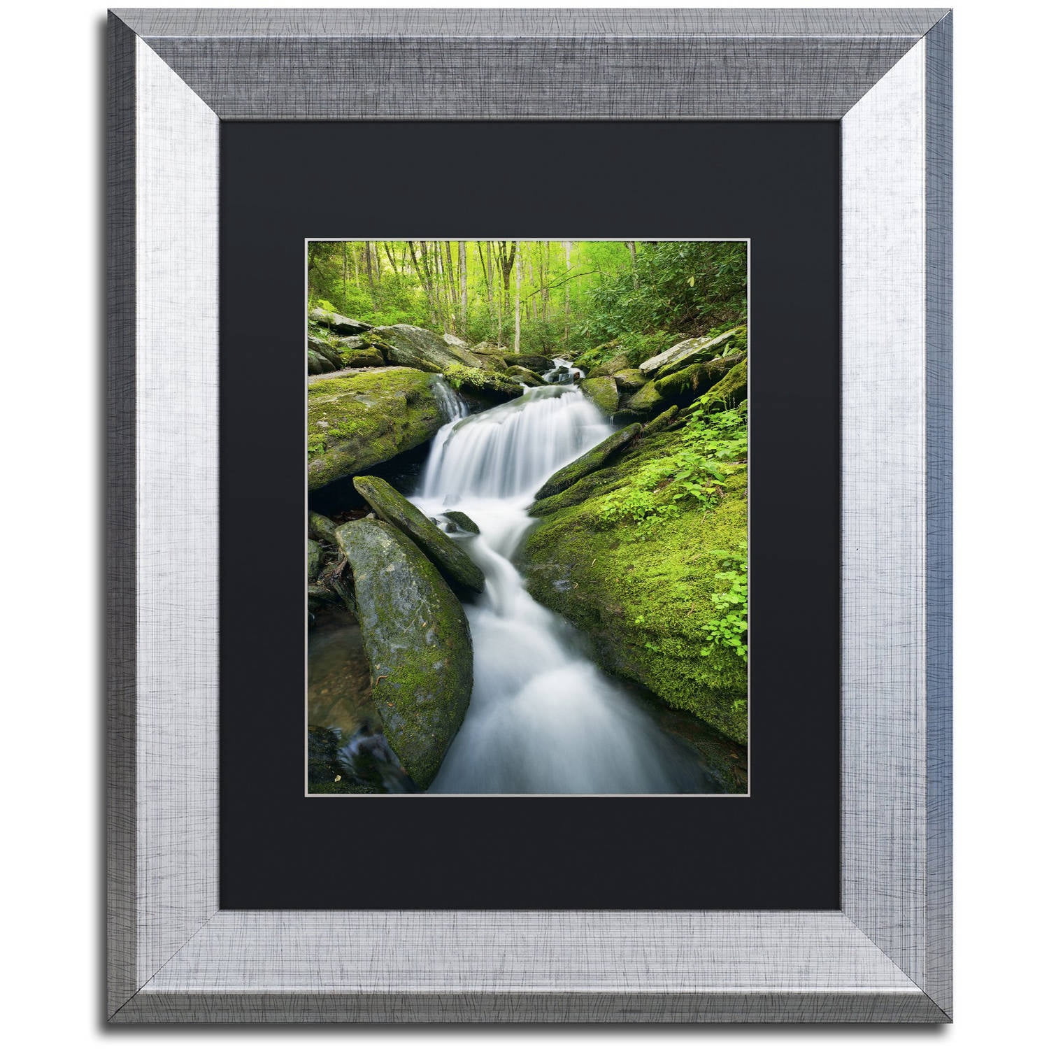 Trademark Fine Art 'Cascade Mossy Rocks' Canvas Art by Michael Blanchette Photography, Black Matte, Silver Frame