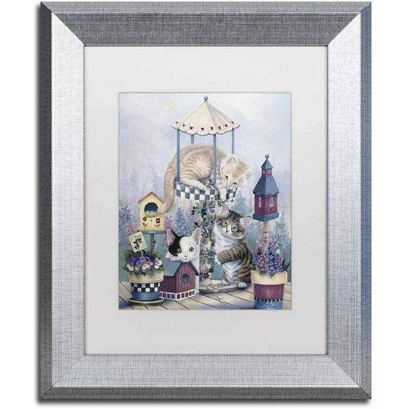 Trademark Fine Art 'Cat Carousel' Canvas Art by Jenny Newland, White Matte, Silver Frame