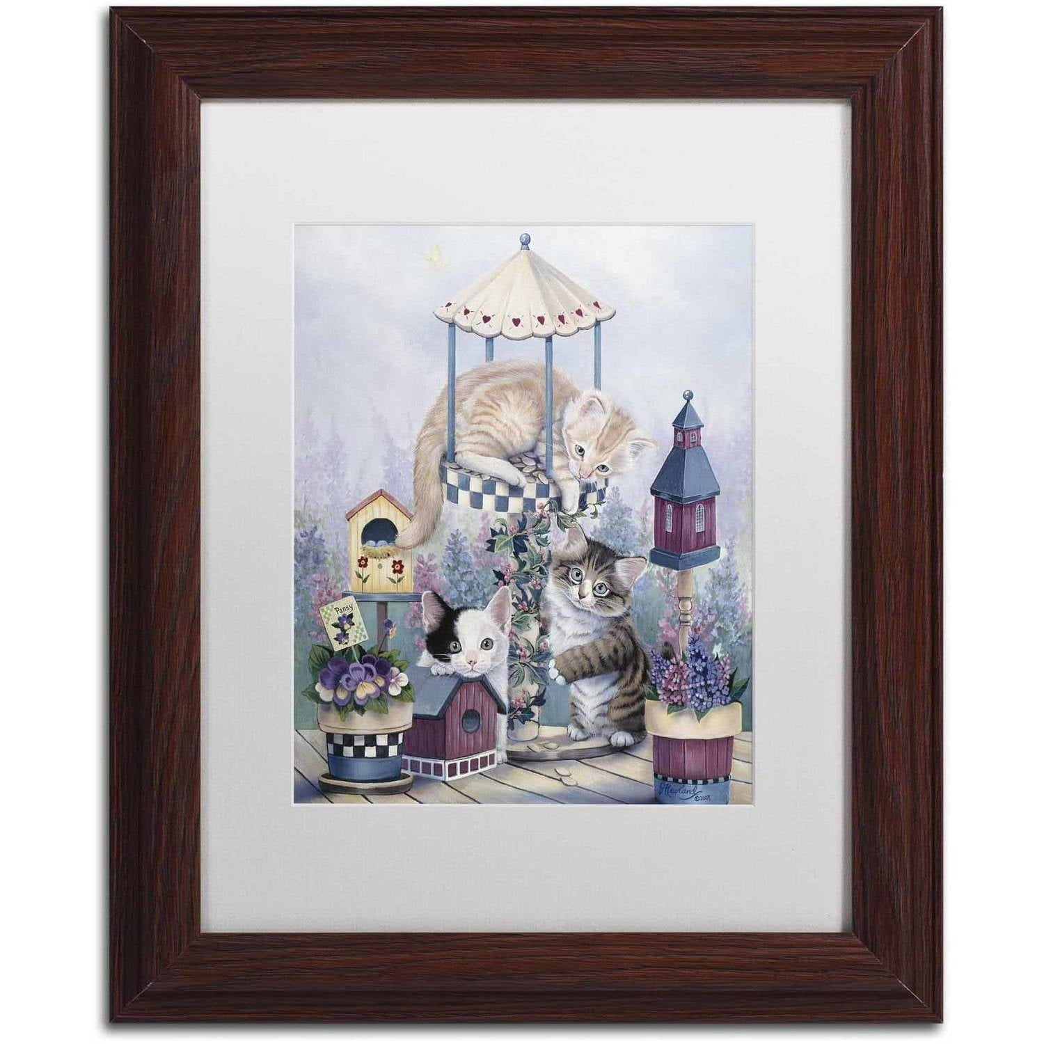 Trademark Fine Art 'Cat Carousel' Canvas Art by Jenny Newland, White Matte, Wood Frame