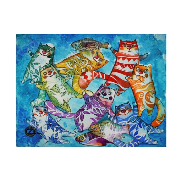 Trademark Fine Art 'Cats And Fish' Canvas Art by Oxana Ziaka