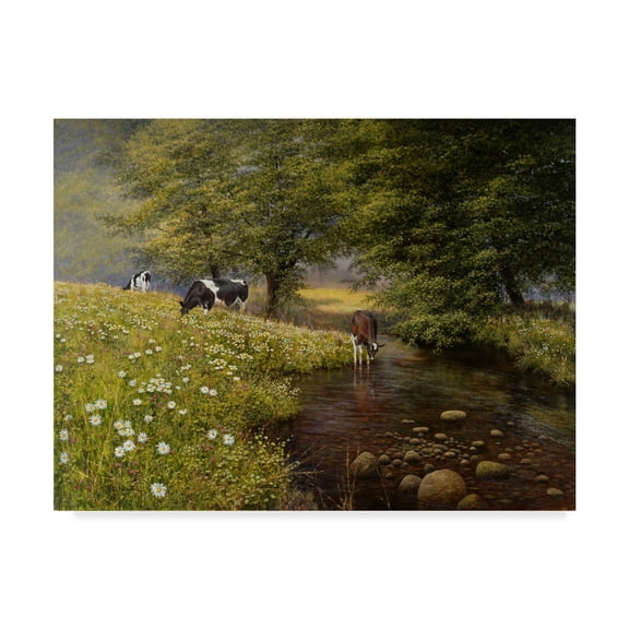 Trademark Fine Art 'Cattle By The Stream' Canvas Art by Bill Makinson
