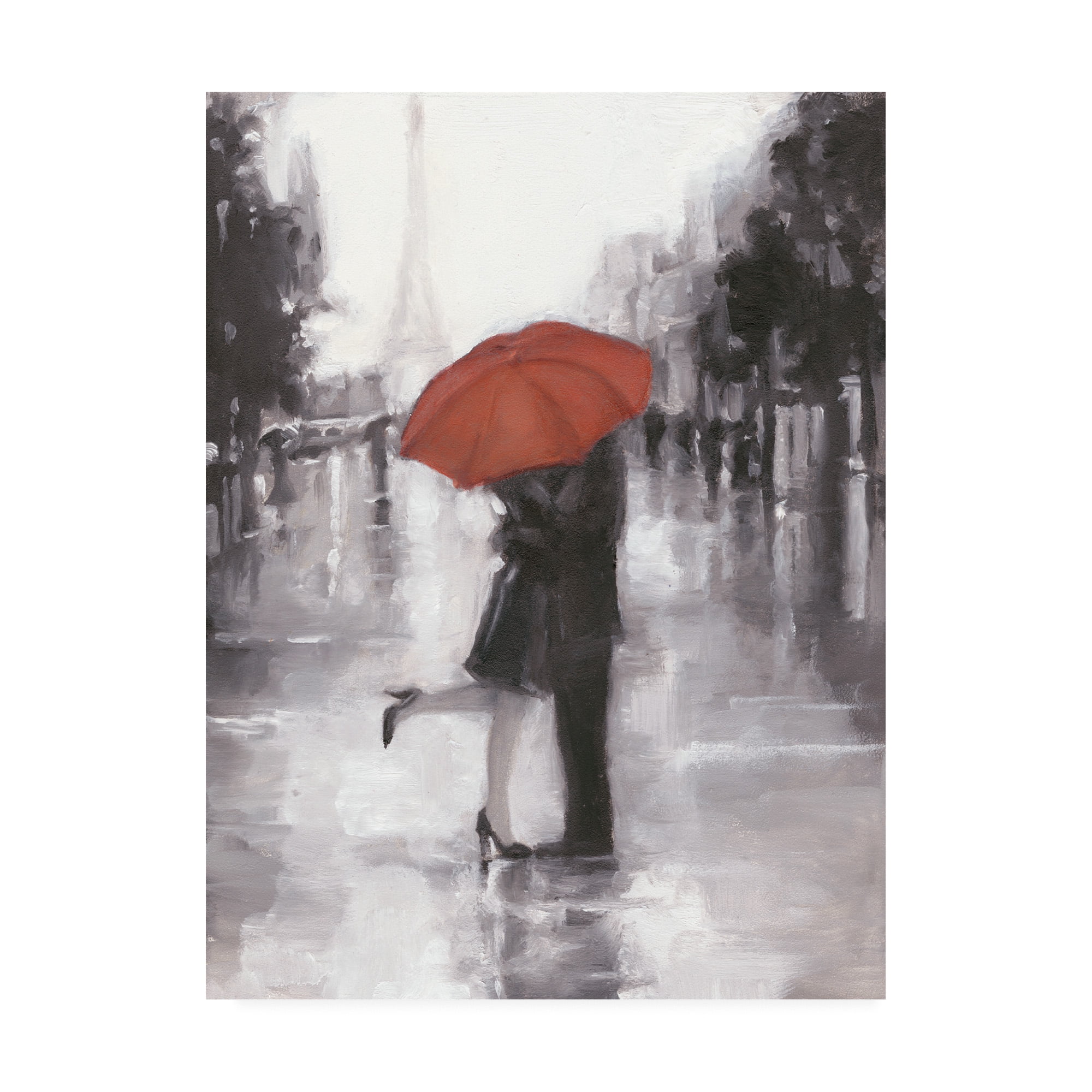 Romantic Couple with Red Umbrella Canvas Art, 14 x 19