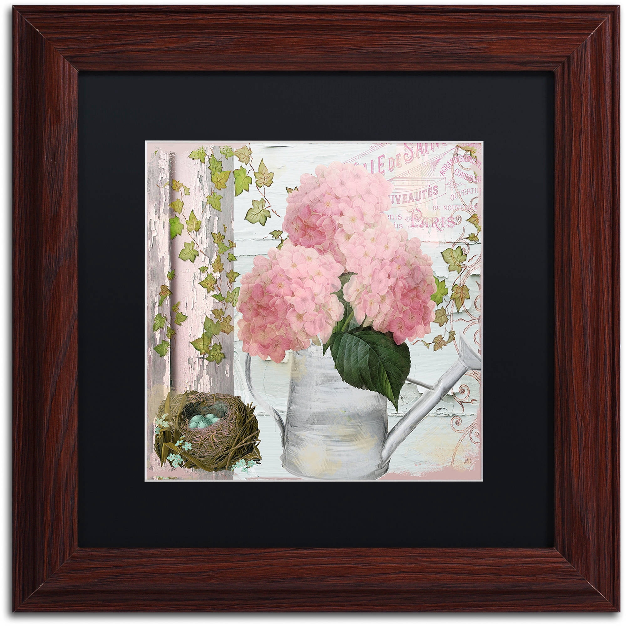 Trademark Fine Art "Chalet d'Ete Hydrangea" Canvas Art by Color Bakery Black Matte, Wood Frame