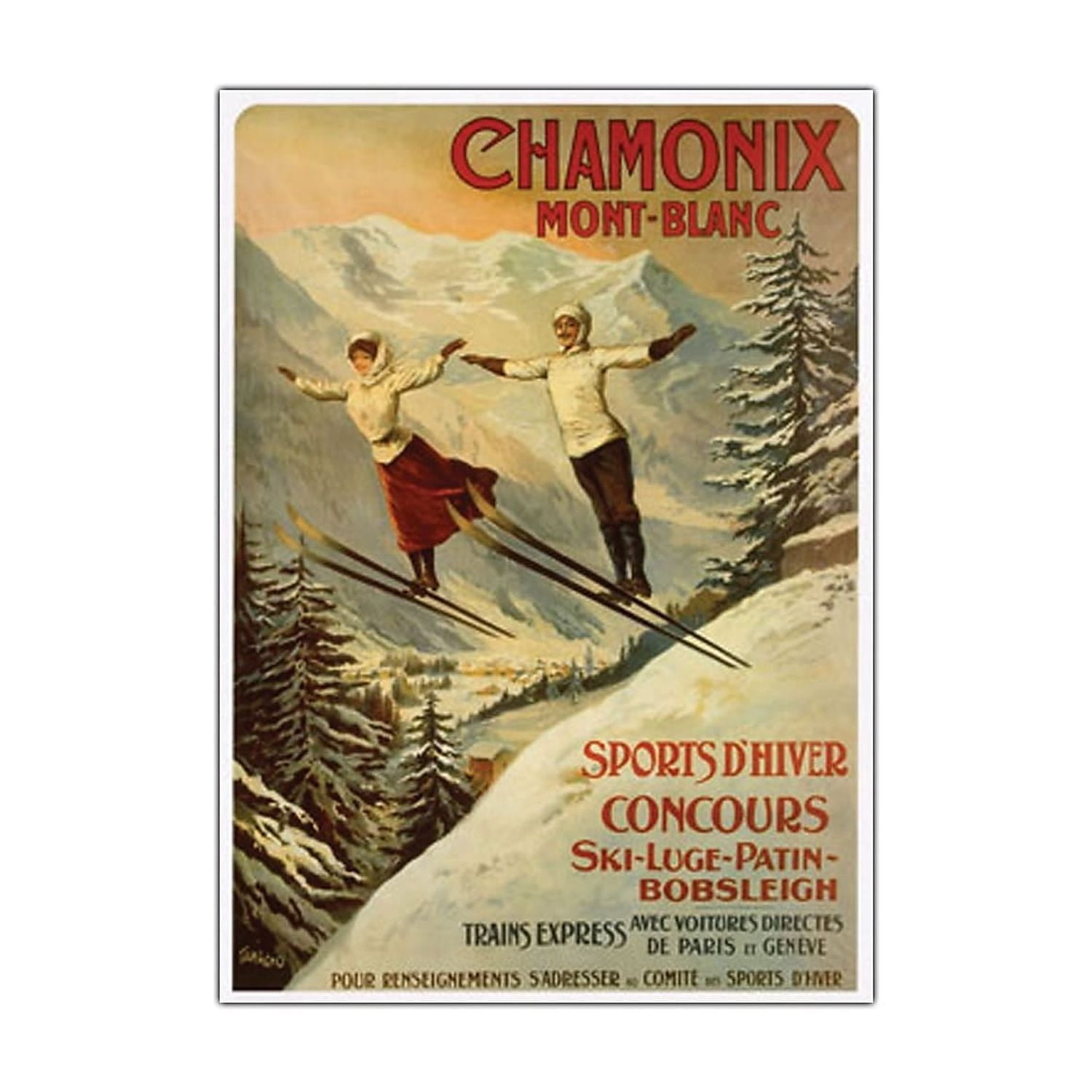 Chamonix Mont Blanc Vintage Ski Advertisement Canvas Art