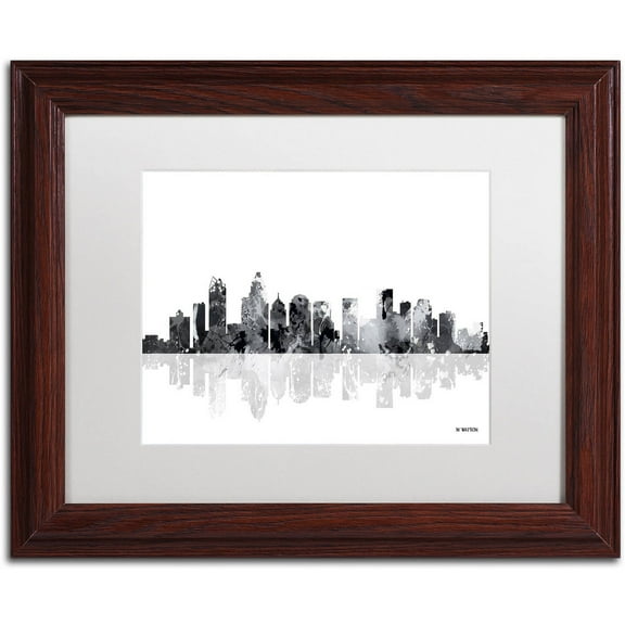 Trademark Fine Art "Charlotte NC Skyline BG-1" Canvas Art by Marlene Watson, White Matte, Wood Frame