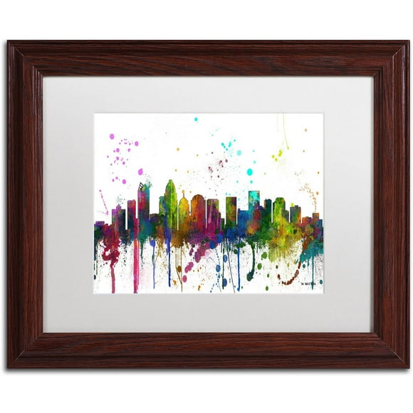 Trademark Fine Art "Charlotte NC Skyline Mclr-1" Canvas Art by Marlene Watson, White Matte, Wood Frame