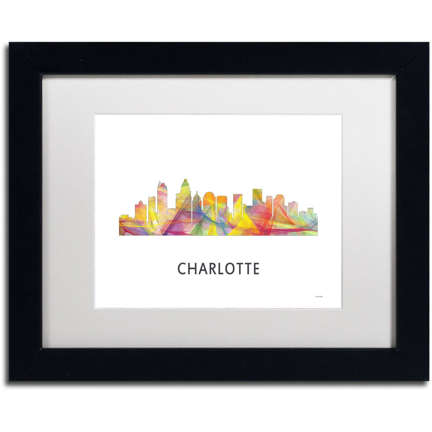 Trademark Fine Art 'Charlotte NC Skyline WB-1' Canvas Art by Marlene Watson, White Matte, Black Frame