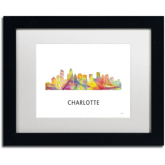 Trademark Fine Art 'Charlotte NC Skyline WB-1' Canvas Art by Marlene Watson, White Matte, Black Frame