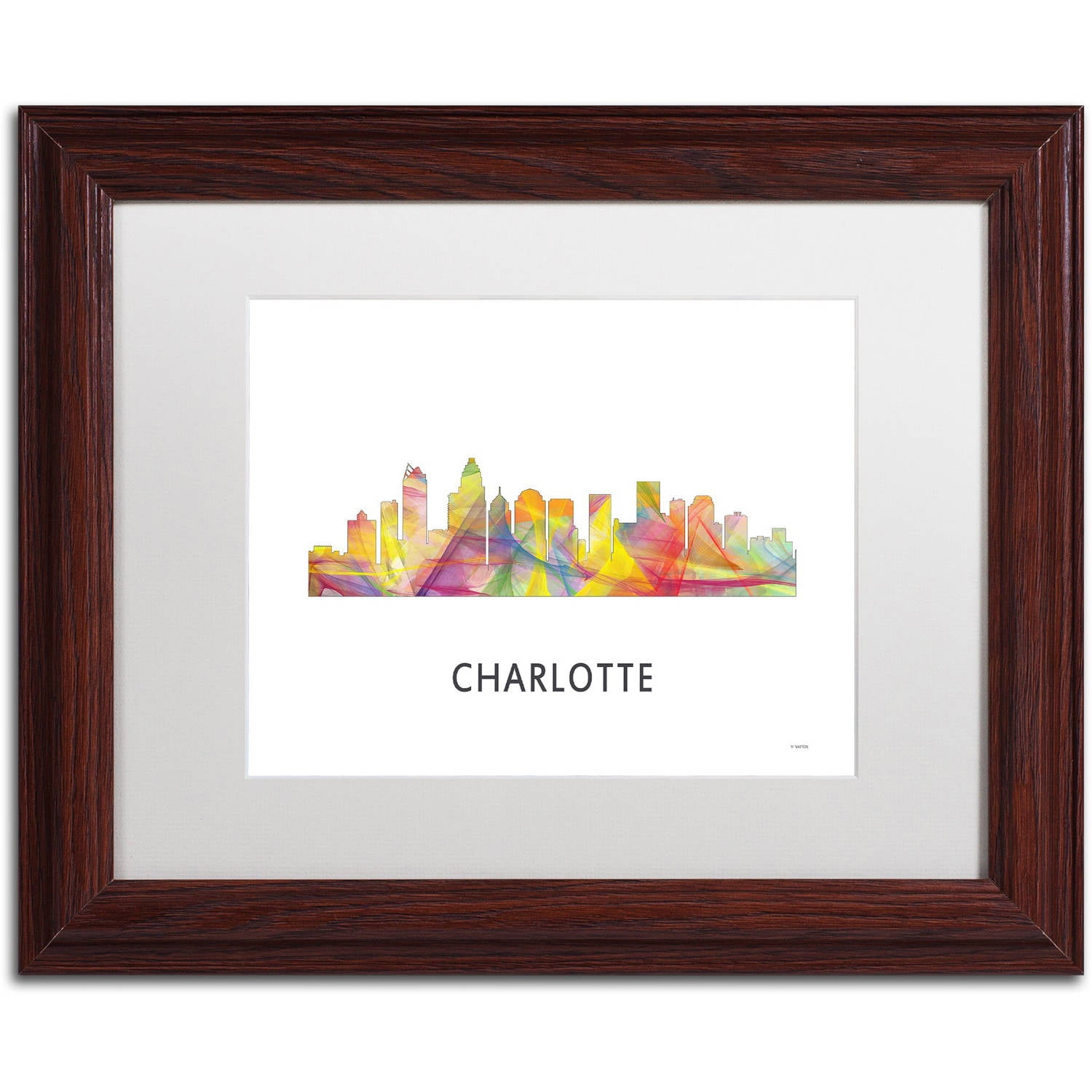 Trademark Fine Art 'Charlotte NC Skyline WB-1' Canvas Art by Marlene Watson, White Matte, Wood Frame