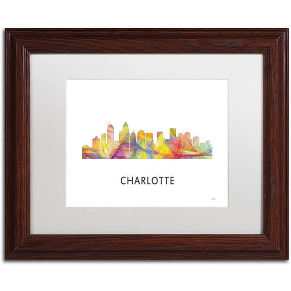 Trademark Fine Art 'Charlotte NC Skyline WB-1' Canvas Art by Marlene Watson, White Matte, Wood Frame