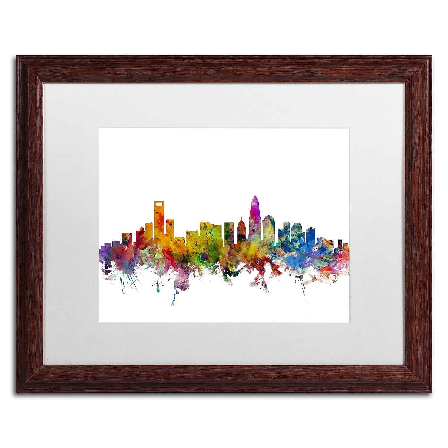Trademark Fine Art 'Charlotte North Carolina Skyline' Canvas Art by Michael Tompsett, White Matte, Wood Frame