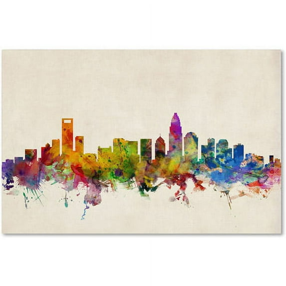 Trademark Fine Art "Charlotte Watercolor Skyline" Canvas Art by Michael Tompsett