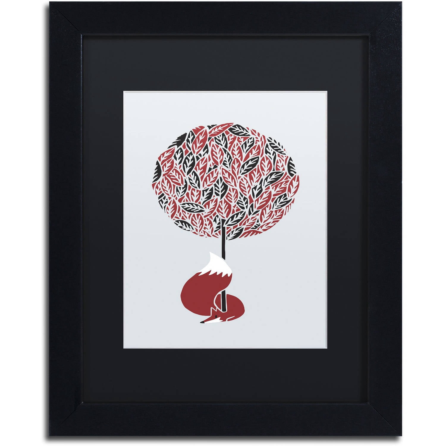 Trademark Fine Art 'Cherry Tree Fox' Canvas Art by Robert Farkas, Black Matte, Black Frame