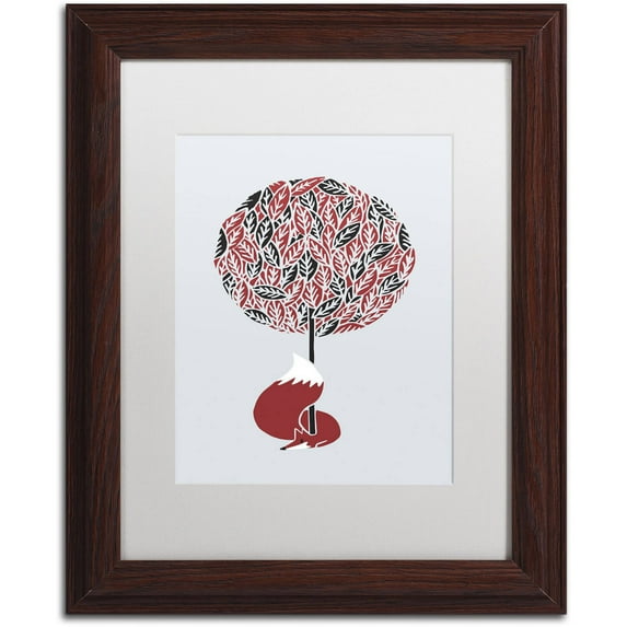 Trademark Fine Art 'Cherry Tree Fox' Canvas Art by Robert Farkas, White Matte, Wood Frame