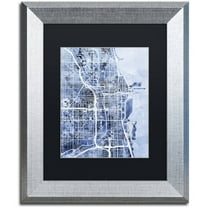 Trademark Fine Art "Chicago City Street Map B&W" Canvas Art by Michael Tompsett, Black Matte, Silver Frame