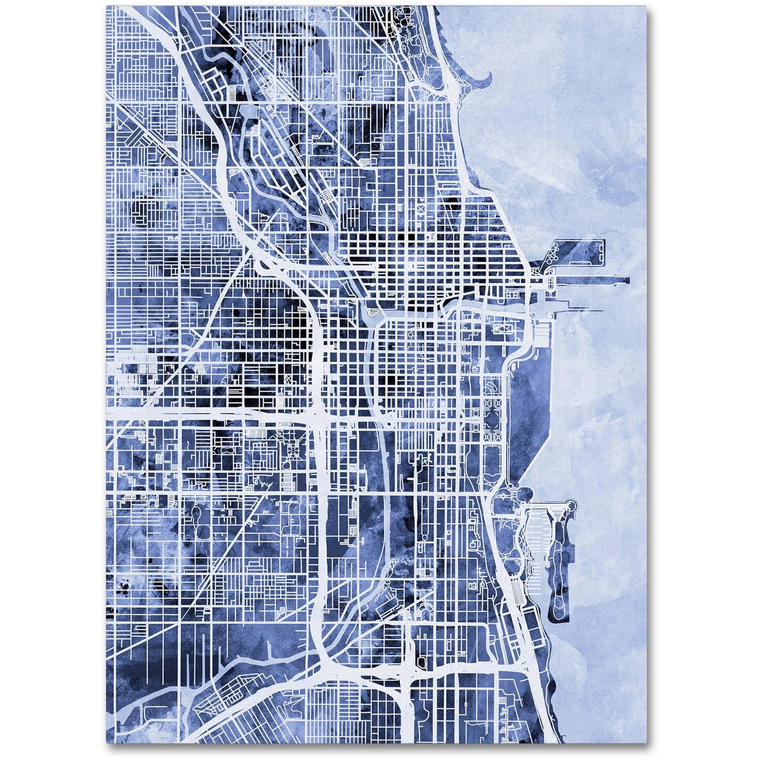 Trademark Fine Art "Chicago City Street Map B&W" Canvas Art by Michael Tompsett