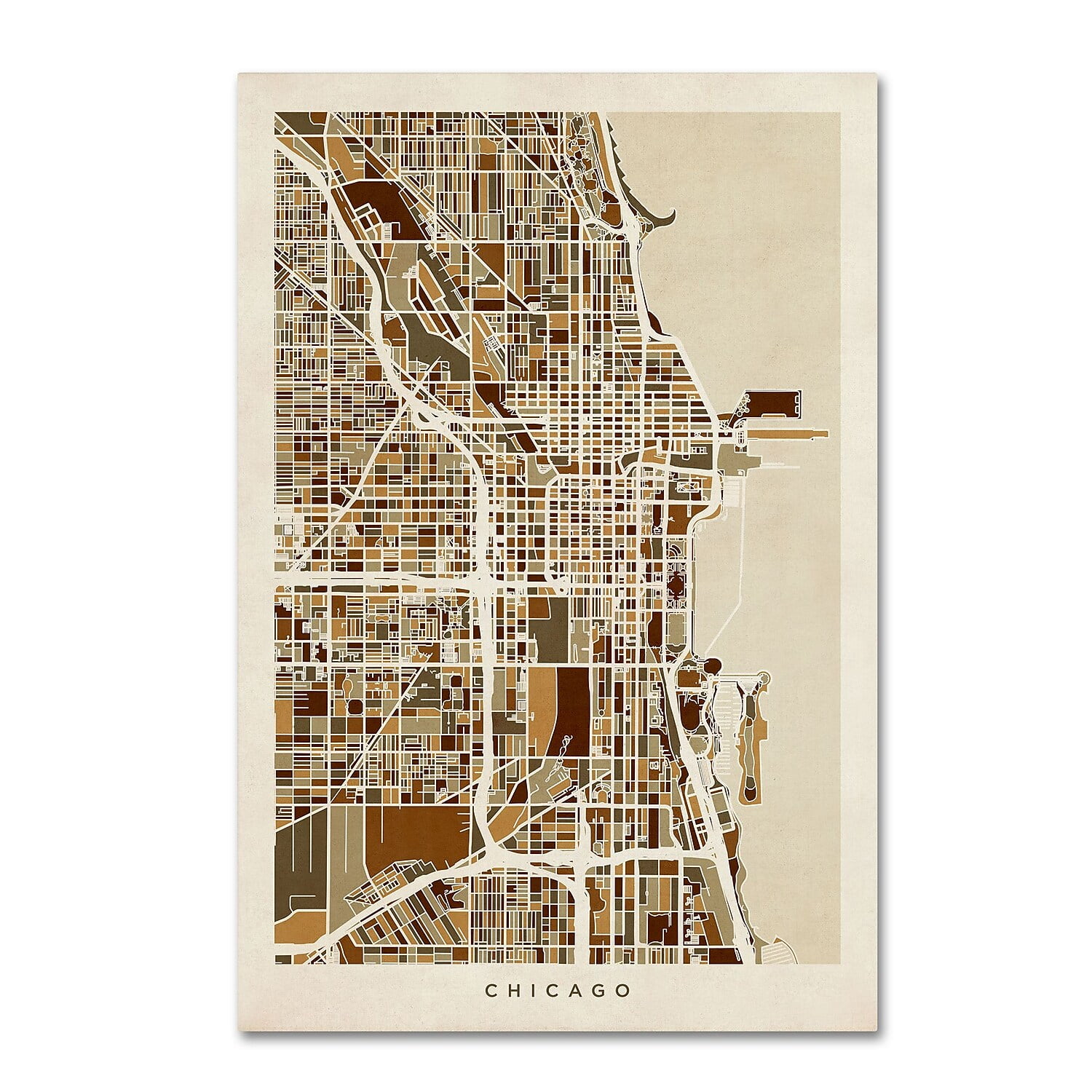 Chicago City Street Map Brown and Tan Canvas Art