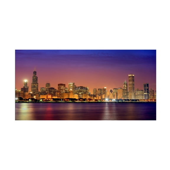 Trademark Fine Art Mike Jones Photo Chicago Dusk full skyline Canvas Wall Art - 10x19