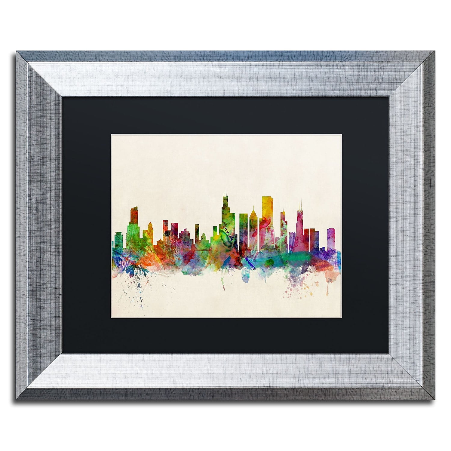Trademark Fine Art "Chicago Illinois" Canvas Art by Michael Tompsett Black Matte, Silver Frame