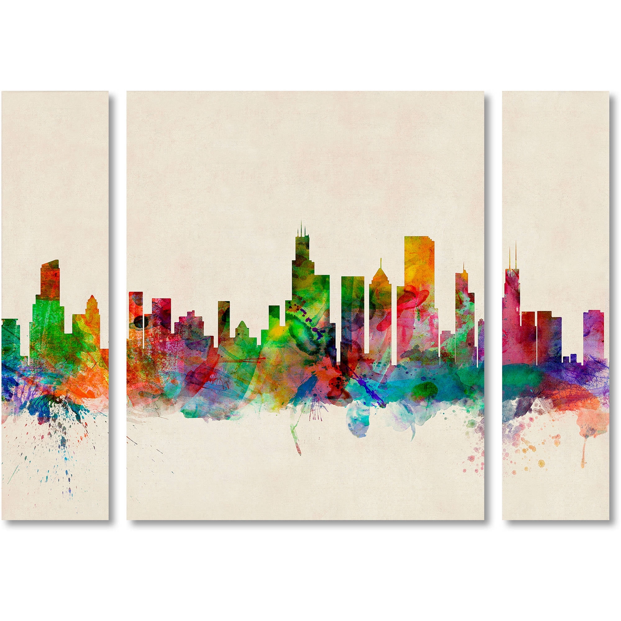 Trademark Fine Art "Chicago Illinois" Canvas Art by Michael Tompsett Three Panel Set
