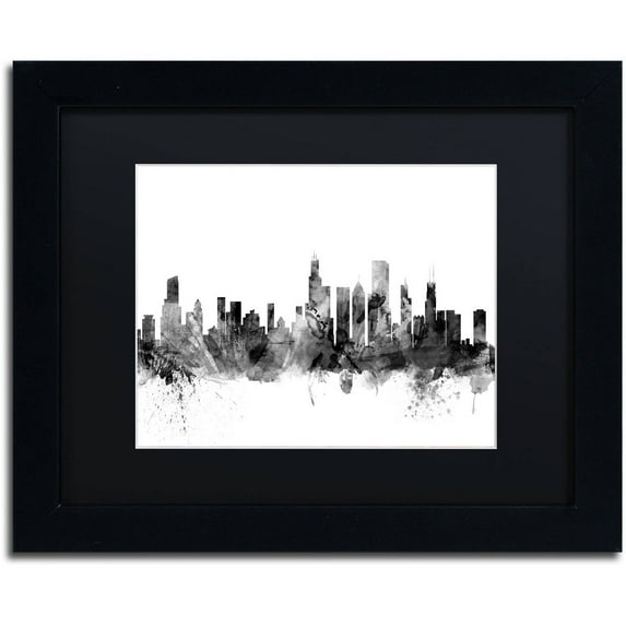 Trademark Fine Art "Chicago Illinois Skyline B&W" Canvas Art by Michael Tompsett, Black Matte, Black Frame