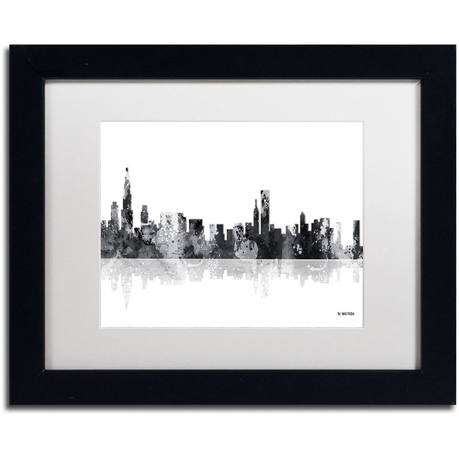 Trademark Fine Art "Chicago Illinois Skyline BG-1" Canvas Art by Marlene Watson, White Matte, Black Frame