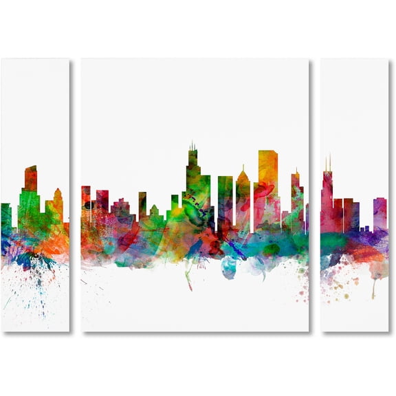 Trademark Fine Art "Chicago Illinois Skyline" Canvas Art by Michael Tompsett Three Panel Set