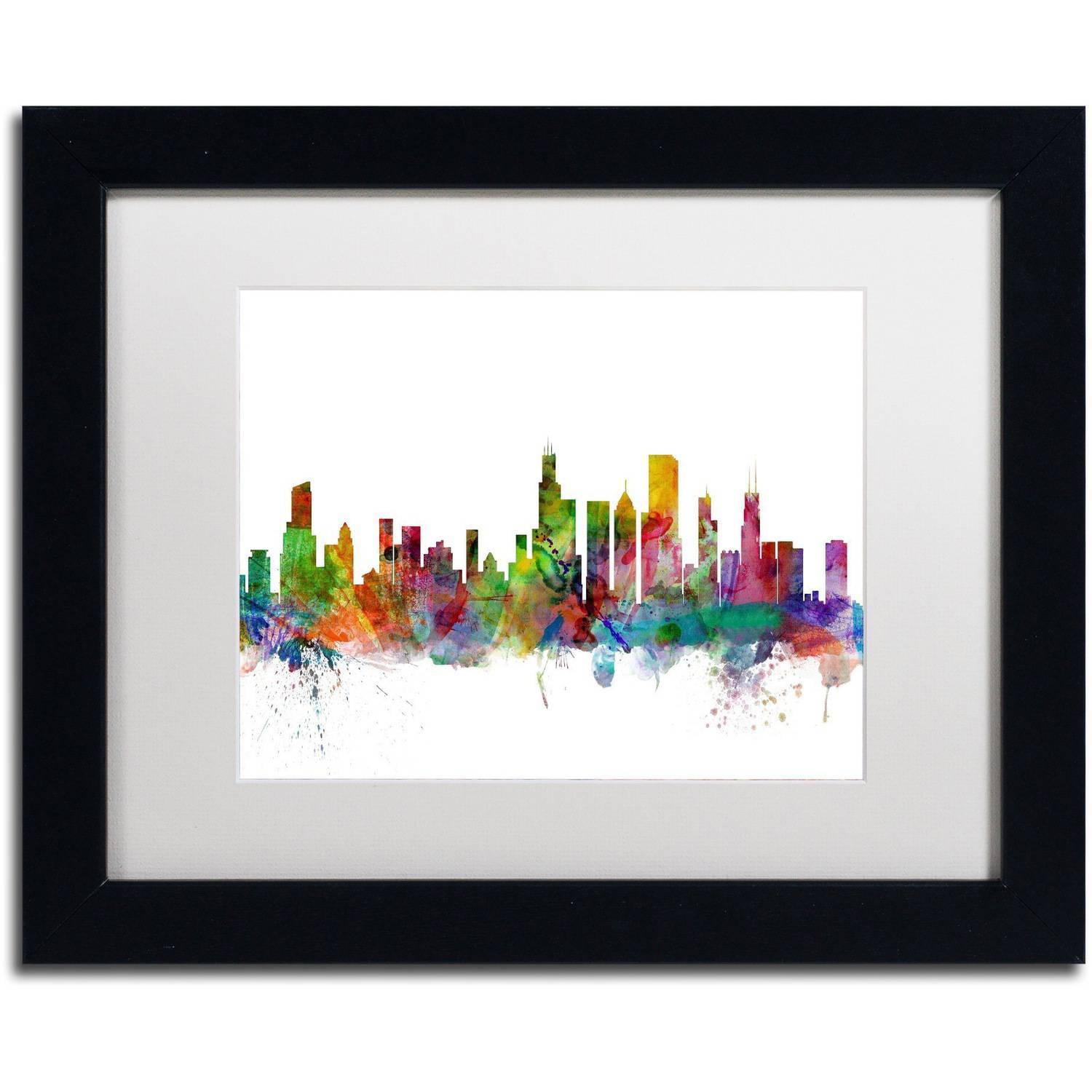 Trademark Fine Art 'Chicago Illinois Skyline' Canvas Art by Michael Tompsett, White Matte, Black Frame