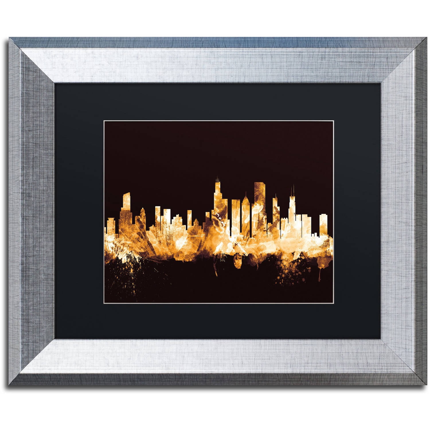 Trademark Fine Art "Chicago Illinois Skyline Gold" Canvas Art by Michael Tompsett, Black Matte, Silver Frame
