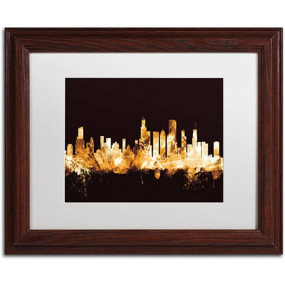 Trademark Fine Art "Chicago Illinois Skyline Gold" Canvas Art by Michael Tompsett, White Matte, Wood Frame