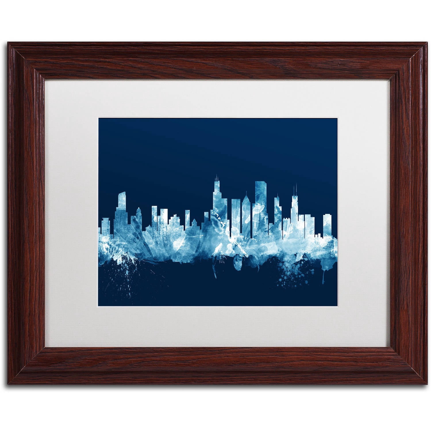 Trademark Fine Art "Chicago Illinois Skyline Navy" Canvas Art by Michael Tompsett, White Matte, Wood Frame