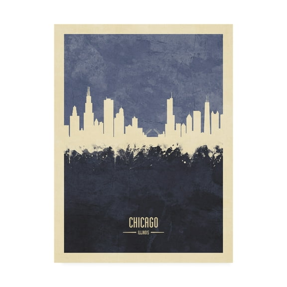 Trademark Fine Art 'Chicago Illinois Skyline Navy Poster' Canvas Art by Michael Tompsett
