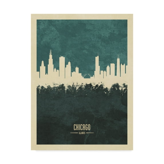 Trademark Fine Art 'Chicago Illinois Skyline Poster Teal' Canvas Art by Michael Tompsett