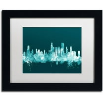 Trademark Fine Art "Chicago Illinois Skyline Teal" Canvas Art by Michael Tompsett, White Matte, Black Frame