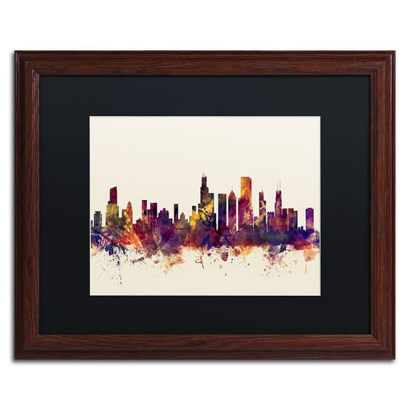 Trademark Fine Art "Chicago Illinois Skyline VII" Canvas Art by Michael Tompsett Black Matte, Wood Frame