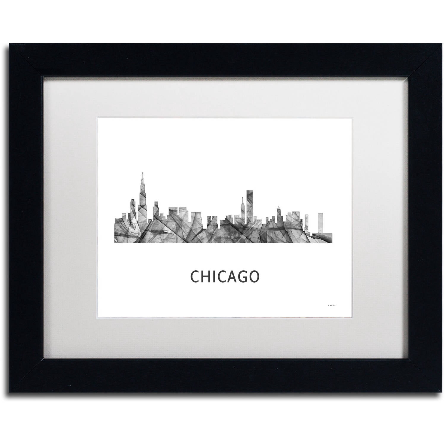 Trademark Fine Art 'Chicago Illinois Skyline WB-BW' Canvas Art by Marlene Watson, White Matte, Black Frame