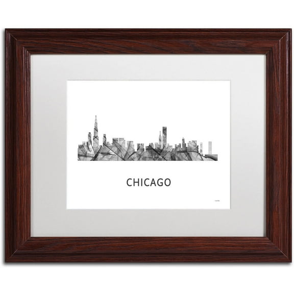 Trademark Fine Art 'Chicago Illinois Skyline WB-BW' Canvas Art by Marlene Watson, White Matte, Wood Frame