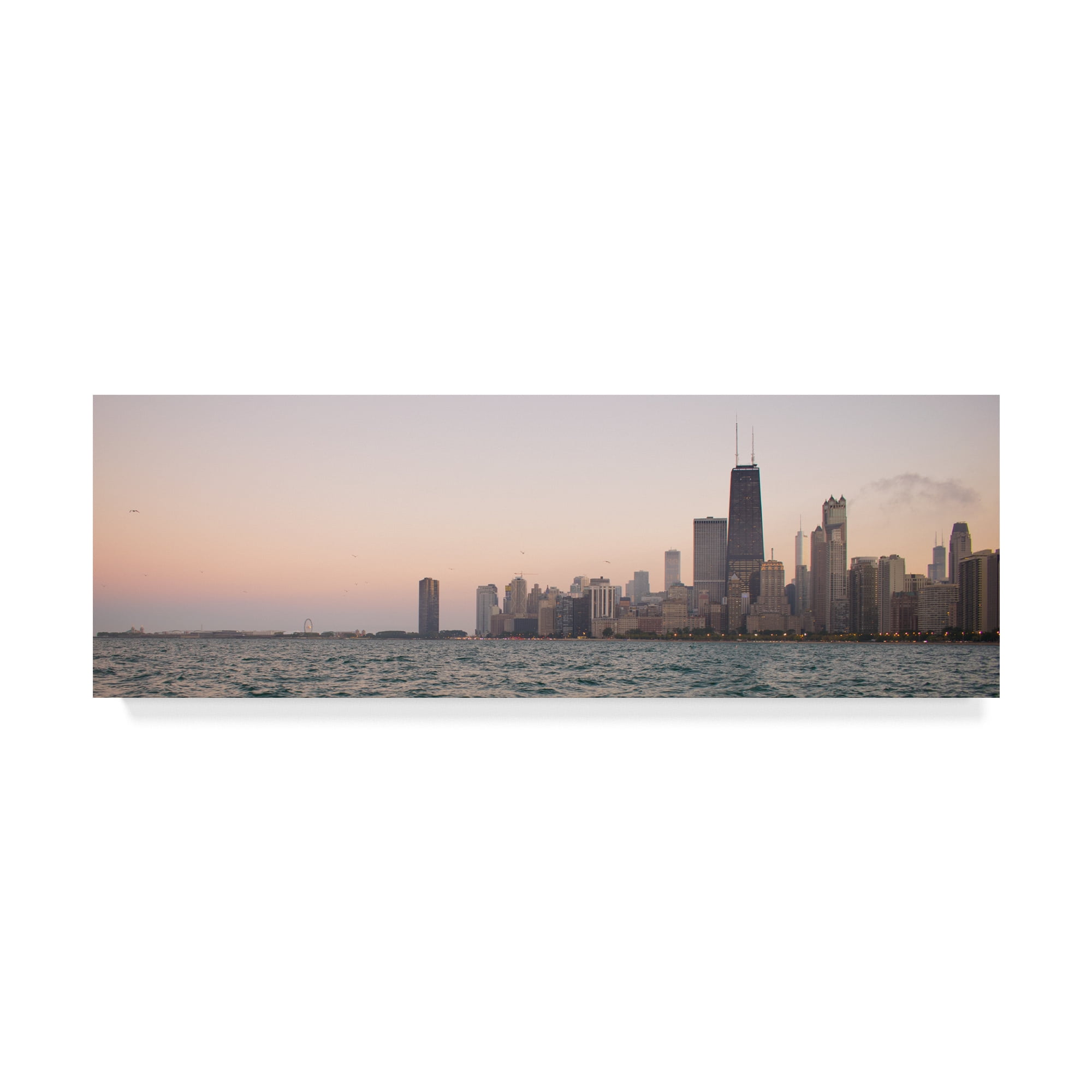 Chicago Sunset Framed Canvas Art in Modern Style