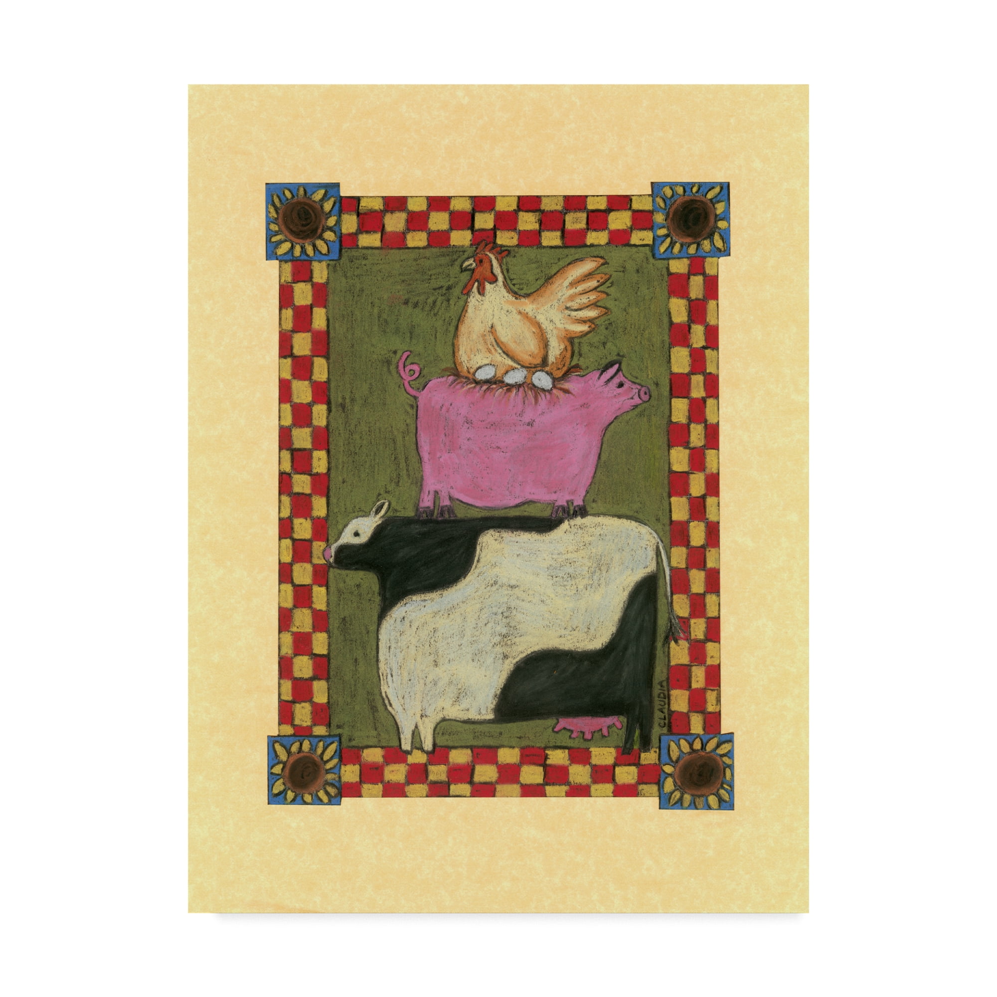 Trademark Fine Art 'Chicken Pig Cow Stacked' Canvas Art by Claudia Interrante
