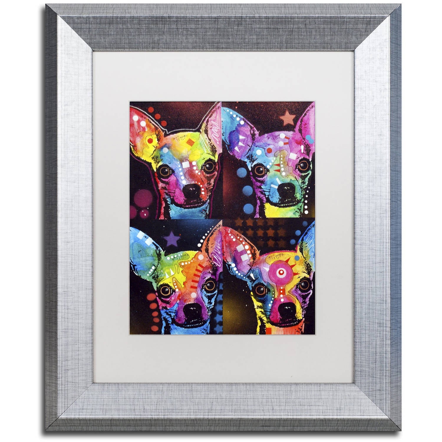 Trademark Fine Art "Chihuahua 4x" Canvas Art by Dean Russo, White Matte, Silver Frame