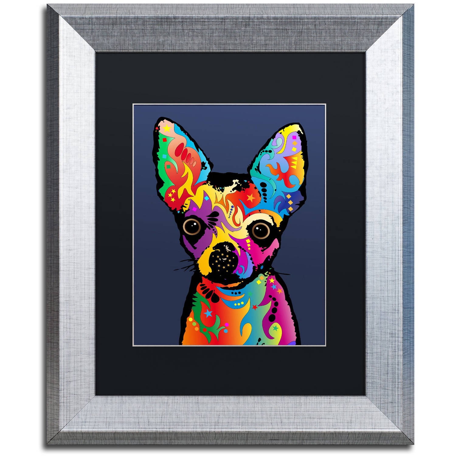 Trademark Fine Art "Chihuahua Dog Blue" Canvas Art by Michael Tompsett, Black Matte, Silver Frame
