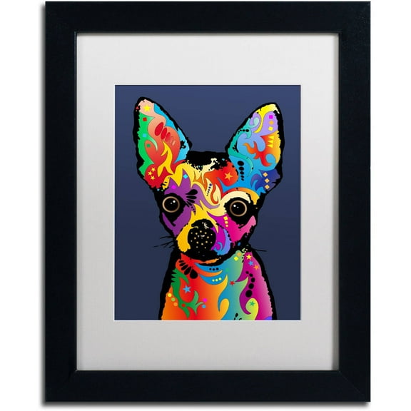 Trademark Fine Art "Chihuahua Dog Blue" Canvas Art by Michael Tompsett, White Matte, Black Frame
