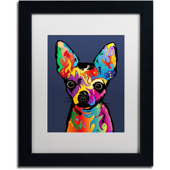 Trademark Fine Art "Chihuahua Dog Blue" Canvas Art by Michael Tompsett, White Matte, Black Frame