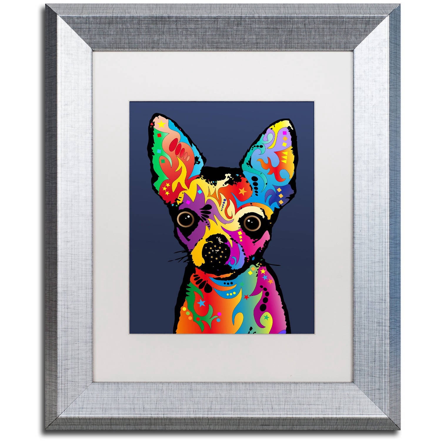 Trademark Fine Art "Chihuahua Dog Blue" Canvas Art by Michael Tompsett, White Matte, Silver Frame