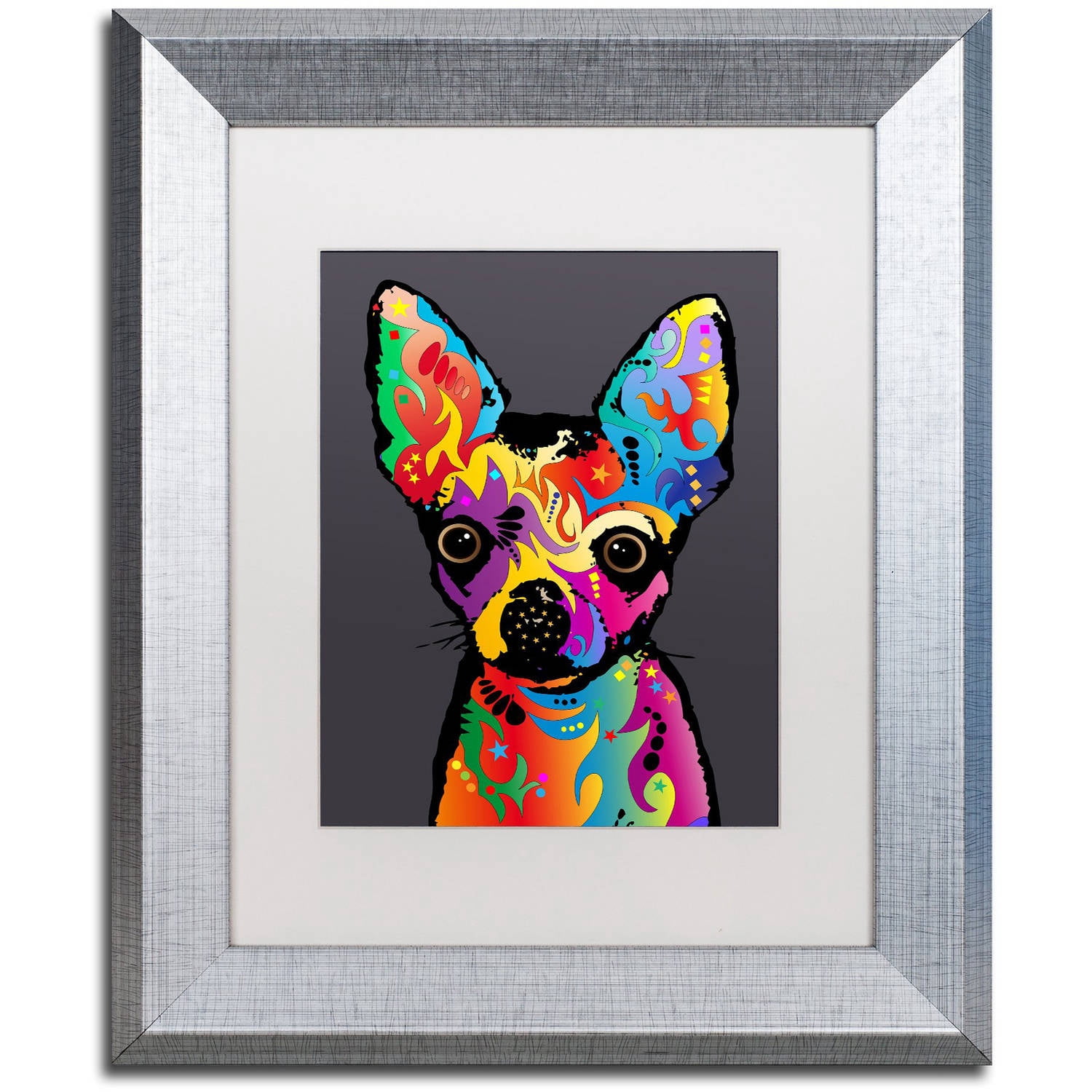 Trademark Fine Art "Chihuahua Dog Grey" Canvas Art by Michael Tompsett, White Matte, Silver Frame