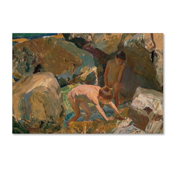 Trademark Fine Art 'Children Looking For Shellfish' Canvas Art by Joaquim Vayreda