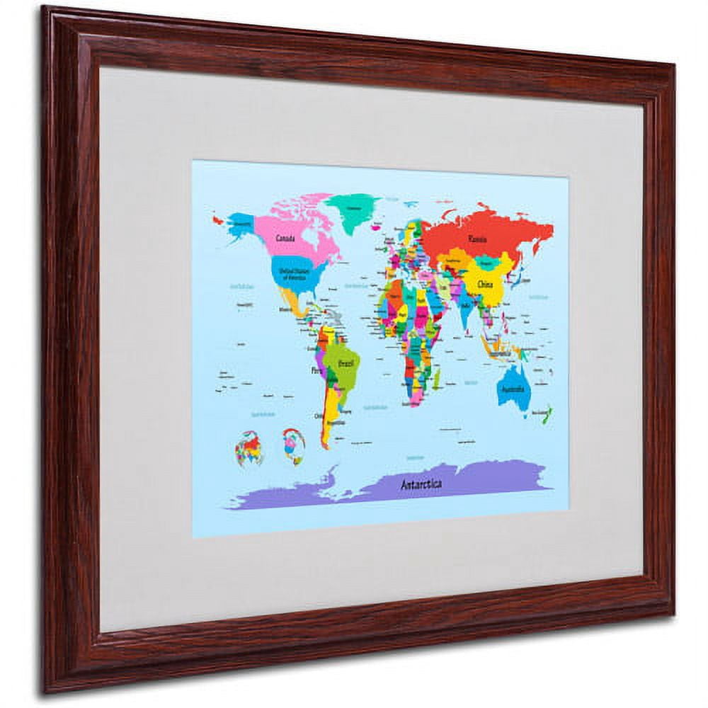 Trademark Fine Art "Childrens World Map" Matted Framed Art by Michael Tompsett