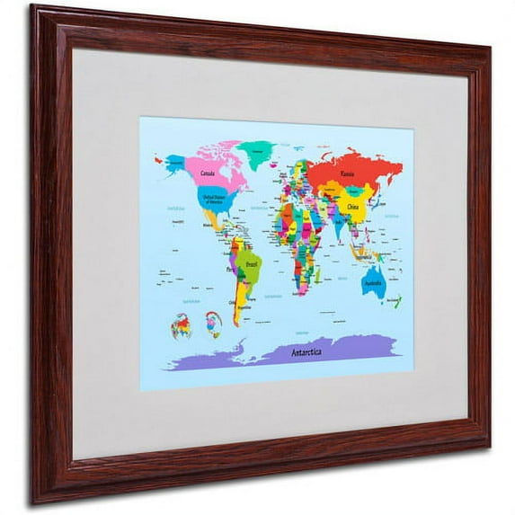 Trademark Fine Art "Childrens World Map" Matted Framed Art by Michael Tompsett